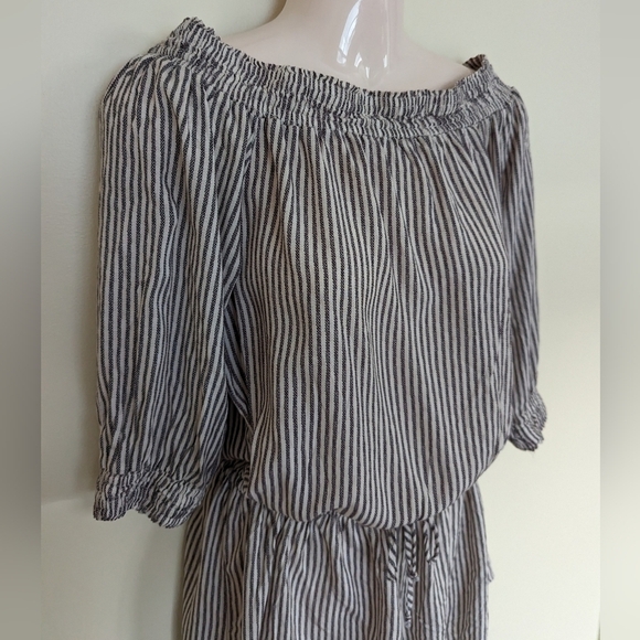 Eberjey Sea Stripe Off The Shoulder Romper Black & White Striped Medium Large - Picture 8 of 15